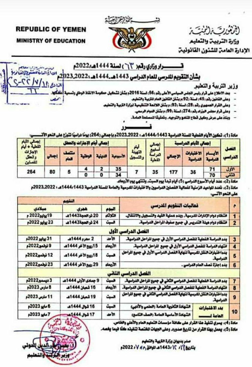 موعد امتحانات اخر السنة 2023 في اليمن اختبارات نهاية العام ابتدائي واعدادي والشهادة الثانوية عبر وزارة التربية والتعليم